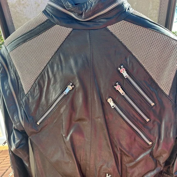 Vintage Michael Jackson MJ Beat It Genuine Black Leather Jacket With Silver Mesh - Picture 14 of 14